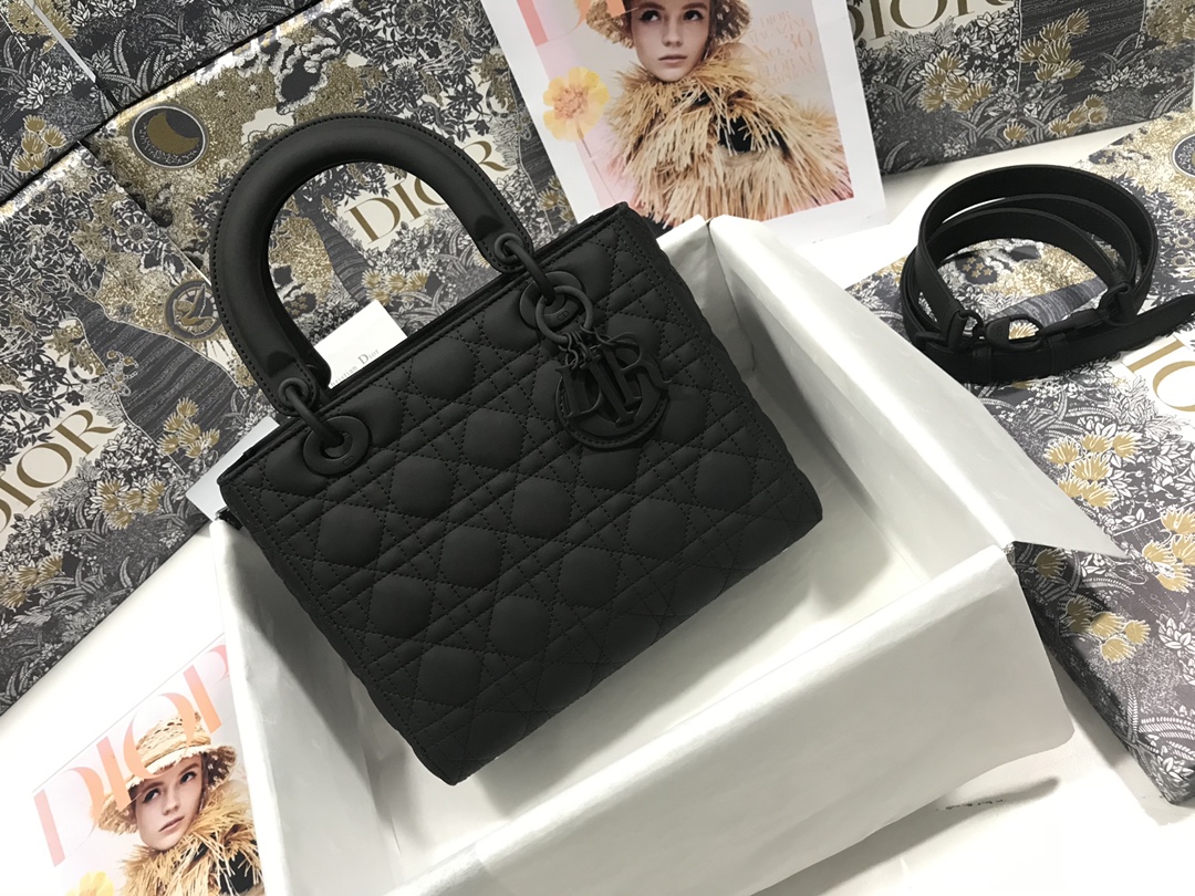 Medium Lady Dior Bag Black Ultramatte Cannage Calfskin